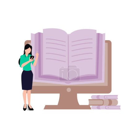 Illustration for The girl is reading a book online. - Royalty Free Image
