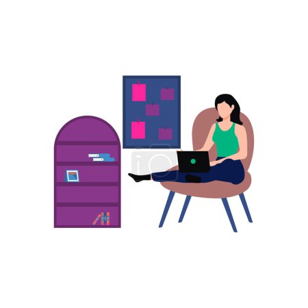Téléchargez les illustrations : Une fille assise sur une chaise travaille de la maison. - en licence libre de droit