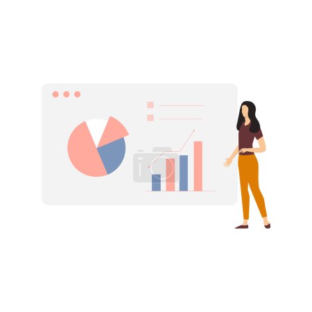 Illustration for The girl is looking at the chart graph board. - Royalty Free Image