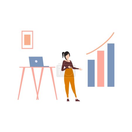 Illustration for The girl is looking at the business graph. - Royalty Free Image