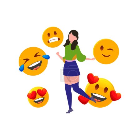 Illustration for The girl is celebrating Emoji Day. - Royalty Free Image