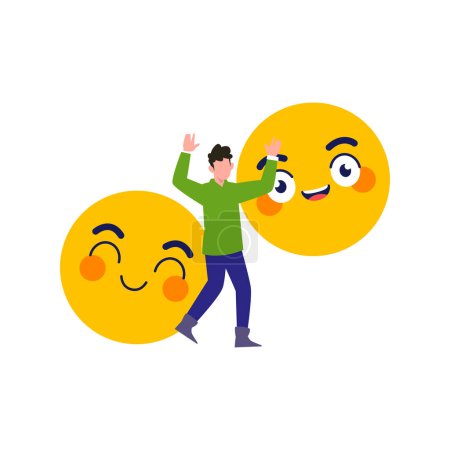 Illustration for Boy using happy emojis. - Royalty Free Image