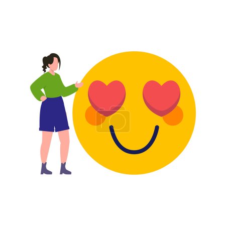 Illustration for Girl showing love emoji. - Royalty Free Image