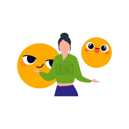 Ilustración de Chica mostrando emojis malhumorados. - Imagen libre de derechos