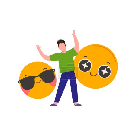 Illustration for The guy is using cool emojis. - Royalty Free Image