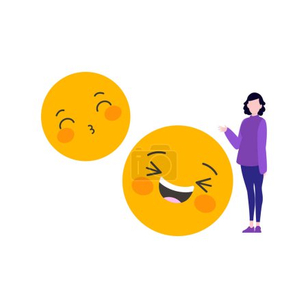 Illustration for Girl showing laughing emojis. - Royalty Free Image