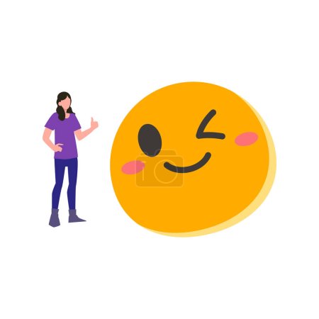 Illustration for Girl is liking happy emoji. - Royalty Free Image