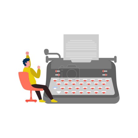 Ilustración de Un chico está escribiendo con una máquina de escribir. - Imagen libre de derechos