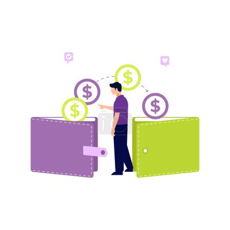 Illustration for The boy is transferring money. - Royalty Free Image