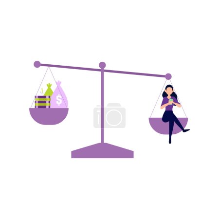 Illustration for The girl is on the income scale. - Royalty Free Image