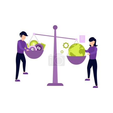 Illustration for Boy and girl balance the income scale. - Royalty Free Image