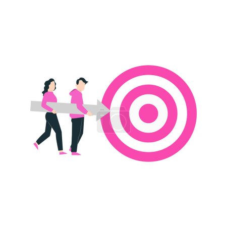 Illustration for A boy and a girl are throwing darts at the board. - Royalty Free Image