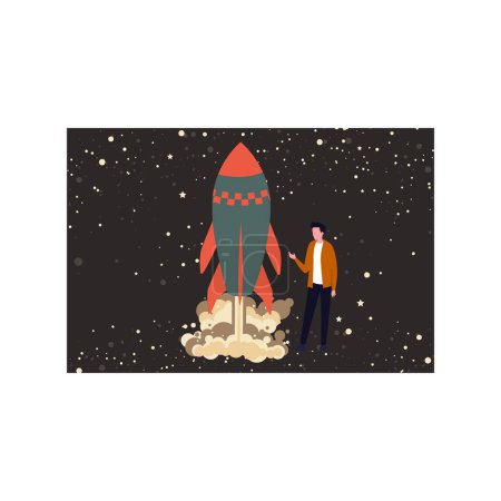 Ilustración de Un niño ve un lanzamiento de cohetes - Imagen libre de derechos