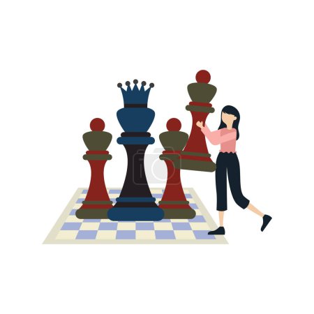 Illustration for The girl is playing chess. - Royalty Free Image