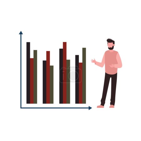 Illustration for The boy is looking at the graph. - Royalty Free Image