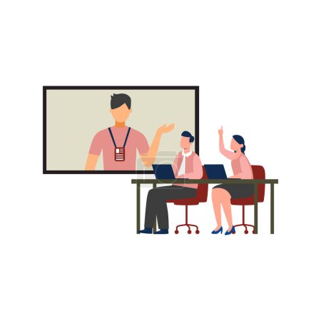 Illustration for The guy is having an online meeting. - Royalty Free Image