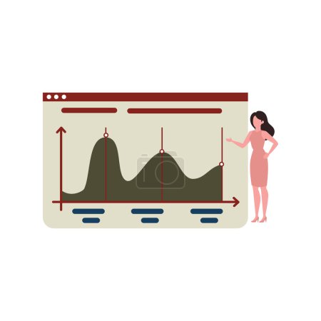 Illustration for The girl is looking at the graph. - Royalty Free Image