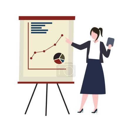 Illustration for Girl looking at graph analytics. - Royalty Free Image