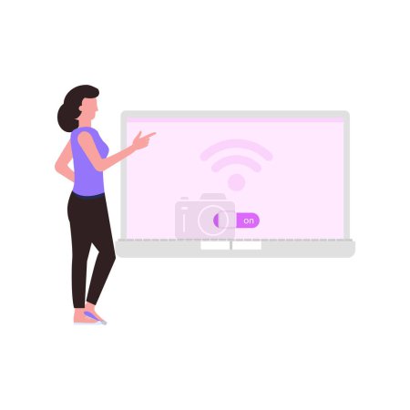 Illustration for The girl is turning on the Wi-Fi. - Royalty Free Image
