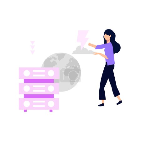 Illustration for The girl is standing next to the server. - Royalty Free Image