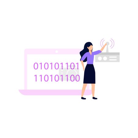 Illustration for The girl is doing binary coding. - Royalty Free Image