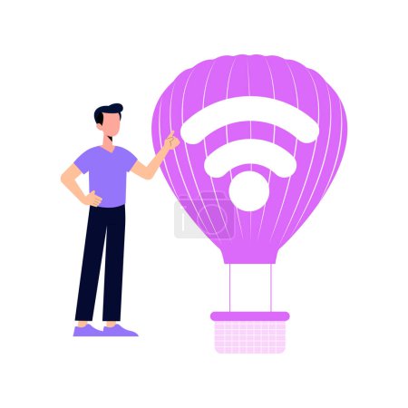 Illustration for Boy looking at Wi-Fi Parachute. - Royalty Free Image