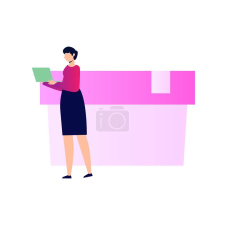 Illustration for A girl is standing with a laptop. - Royalty Free Image