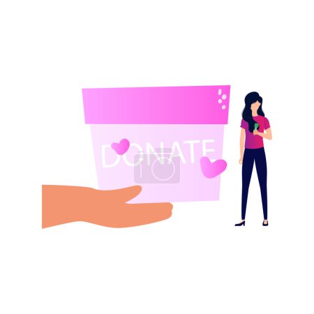 Illustration for The girl is standing near the donation box. - Royalty Free Image