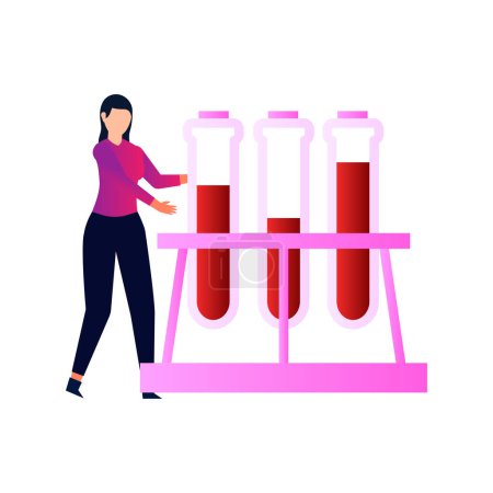 Illustration for The girl is standing next to the test tube stand. - Royalty Free Image