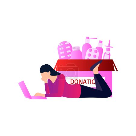 Illustration for The girl is doing donation work. - Royalty Free Image