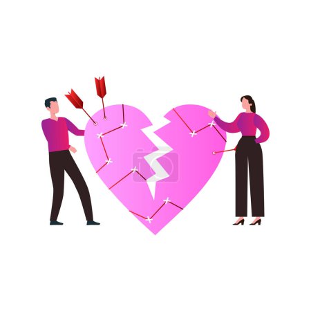 Illustration for Boy and girl looking at a broken heart. - Royalty Free Image