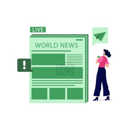 Illustration for The girl is watching the world news. - Royalty Free Image