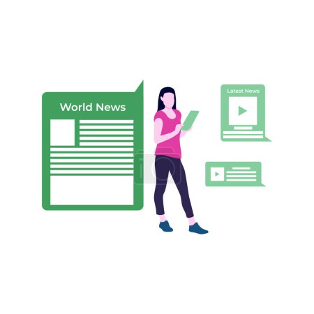 Illustration for The girl is reading world news. - Royalty Free Image