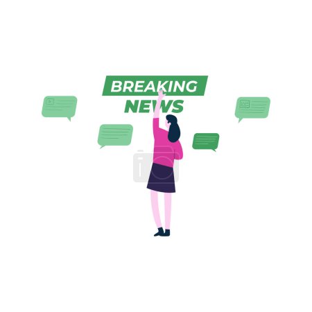 Illustration for A girl is watching breaking news. - Royalty Free Image