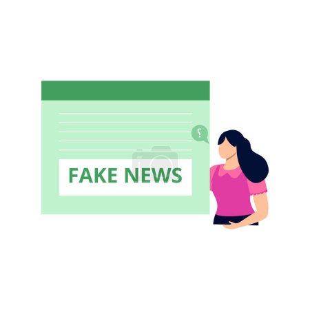 Illustration for Girl watching fake news online. - Royalty Free Image
