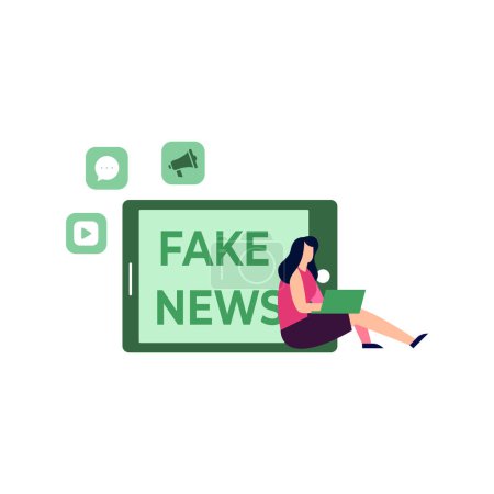Illustration for The girl is watching fake news. - Royalty Free Image