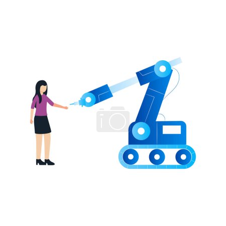 Illustration for The girl is standing next to a machine. - Royalty Free Image