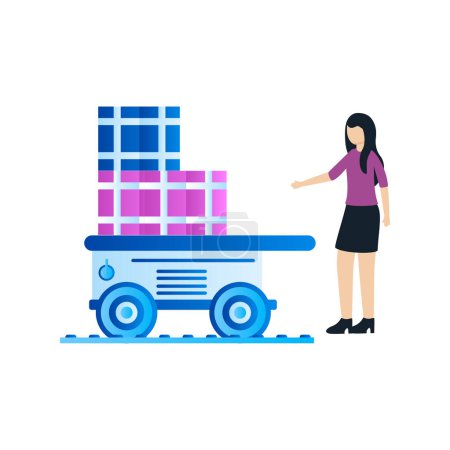 Illustration for The girl is looking at the package machine. - Royalty Free Image