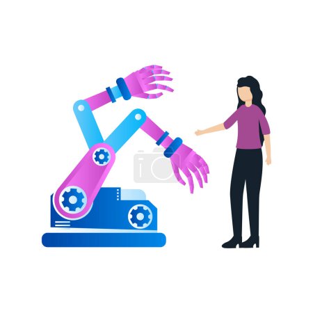 Illustration for The girl is looking at the automation machine. - Royalty Free Image