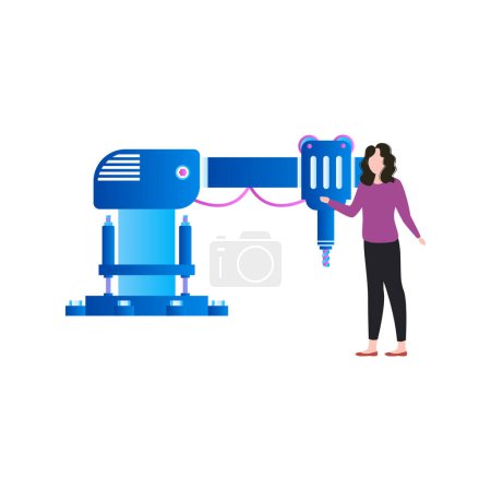 Téléchargez les illustrations : La fille est debout près de la machine de production. - en licence libre de droit