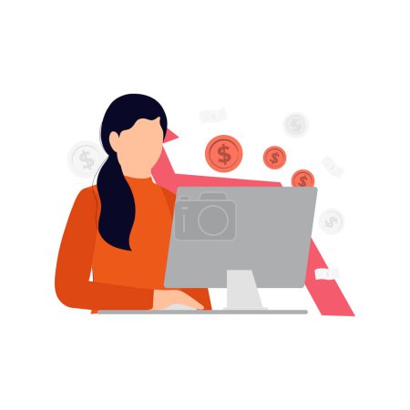 Ilustración de La chica está trabajando en el ordenador. - Imagen libre de derechos