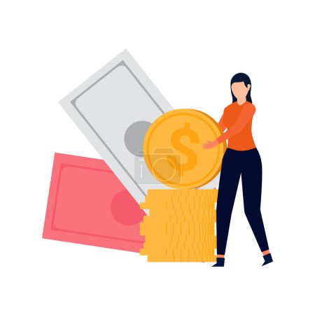 Illustration for The girl has a dollar coin. - Royalty Free Image