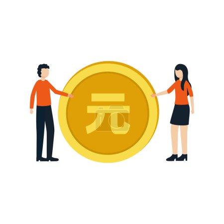Illustration for Boy and girl have Chinese currency. - Royalty Free Image