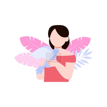 Illustration for The girl loves the bird. - Royalty Free Image