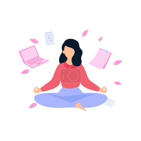 Illustration for The girl is doing yoga for relaxation. - Royalty Free Image