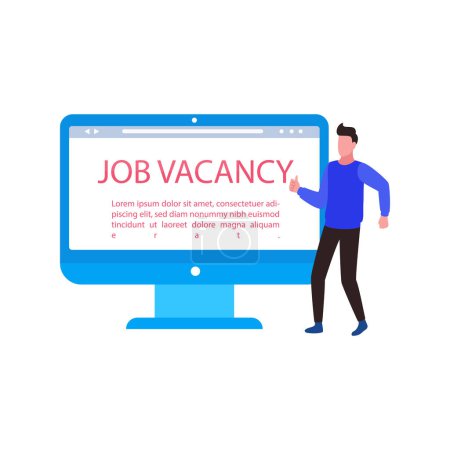 Illustration for Boy looking job vacancy online. - Royalty Free Image