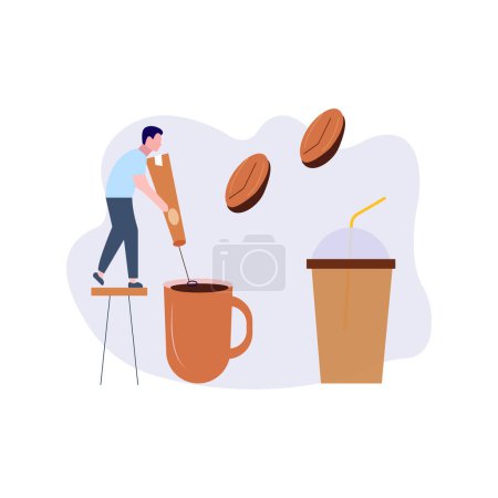 Illustration for The boy is beating coffee. - Royalty Free Image