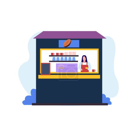 Illustration for The waitress is in the coffee stall. - Royalty Free Image