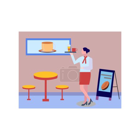 Téléchargez les illustrations : La serveuse tient un plateau de café.. - en licence libre de droit