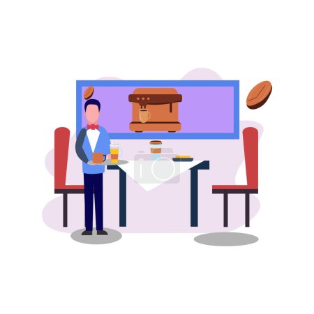 Téléchargez les illustrations : Un serveur se tient près de la table. - en licence libre de droit
